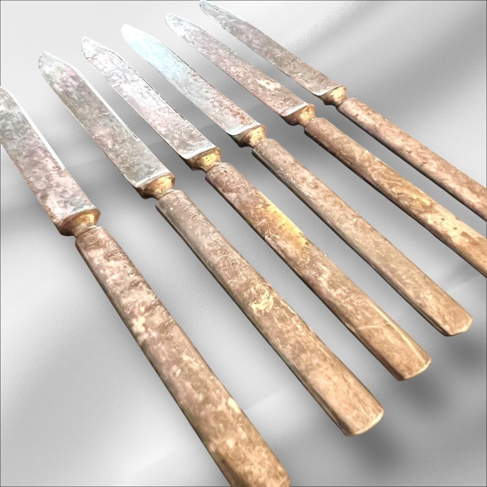 VTG Rogers & Hamilton Silver Plate Fruit Knives Stainless Steel 6 pc Orig Box 6” - Picture 7 of 16